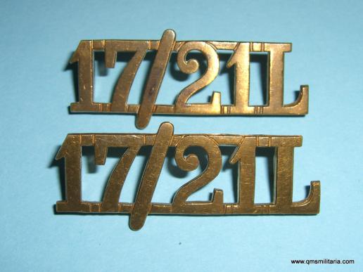 17 / 21 L 17th / 21st Lancers Matched Pair of Large Brass Shoulder Titles