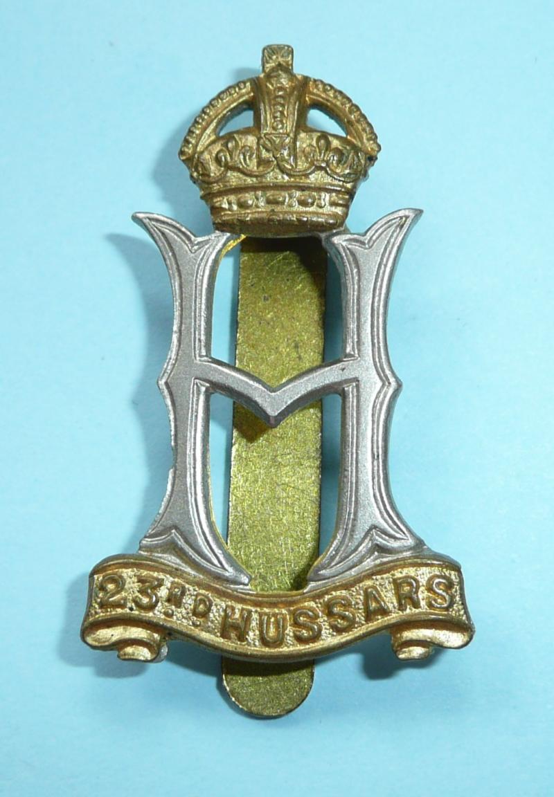 WW2 War Raised Unit - 23rd Hussars Bi-Metal Cap Badge - with reinforcing bar