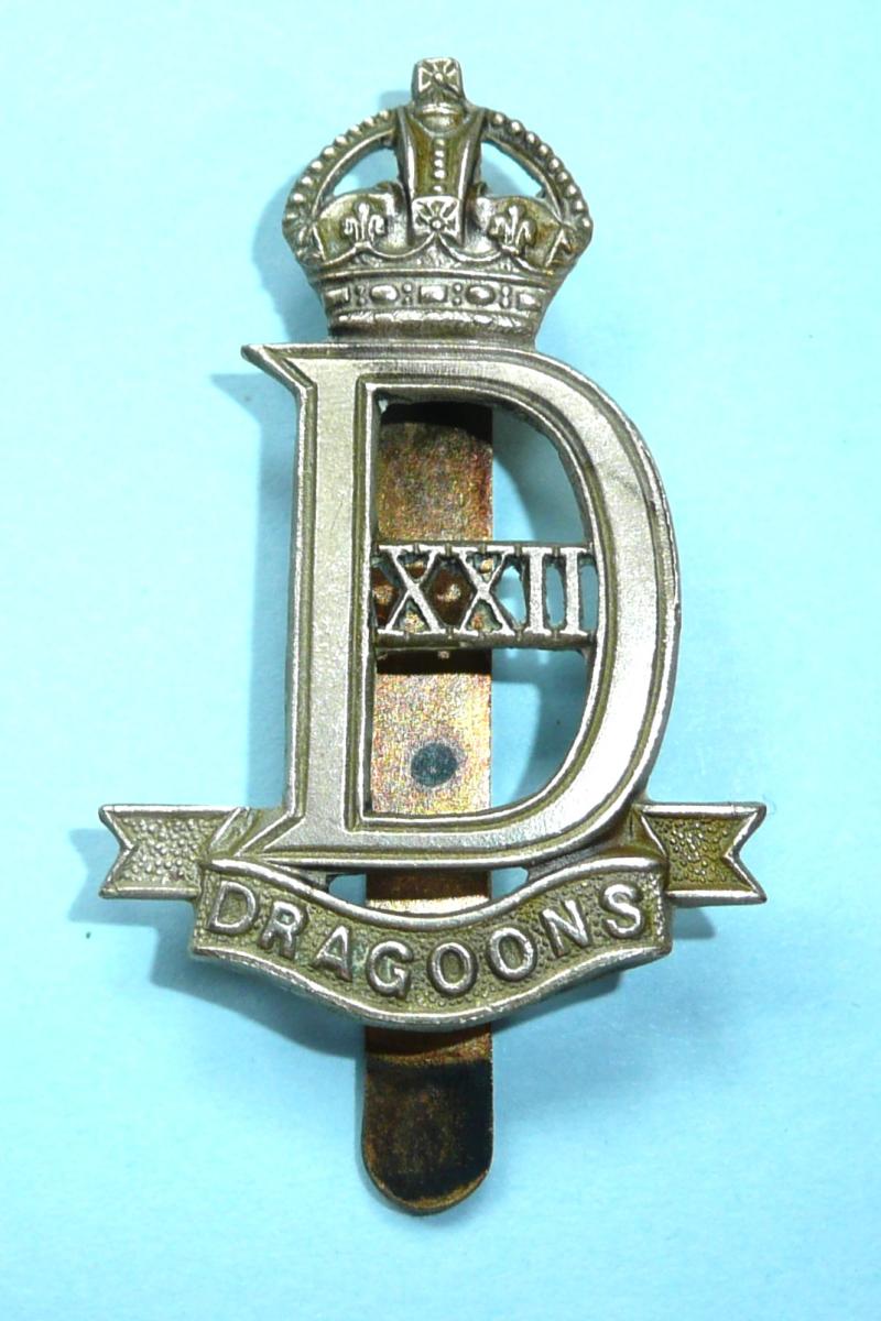 WW2 War Raised Unit - 22nd Dragoons Voided White Metal Cap Badge