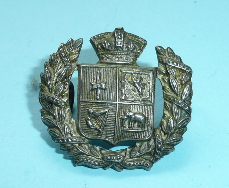 Indian Army - Victorian East India Railway Volunteer Rifle Corps White Metal Collar Badge