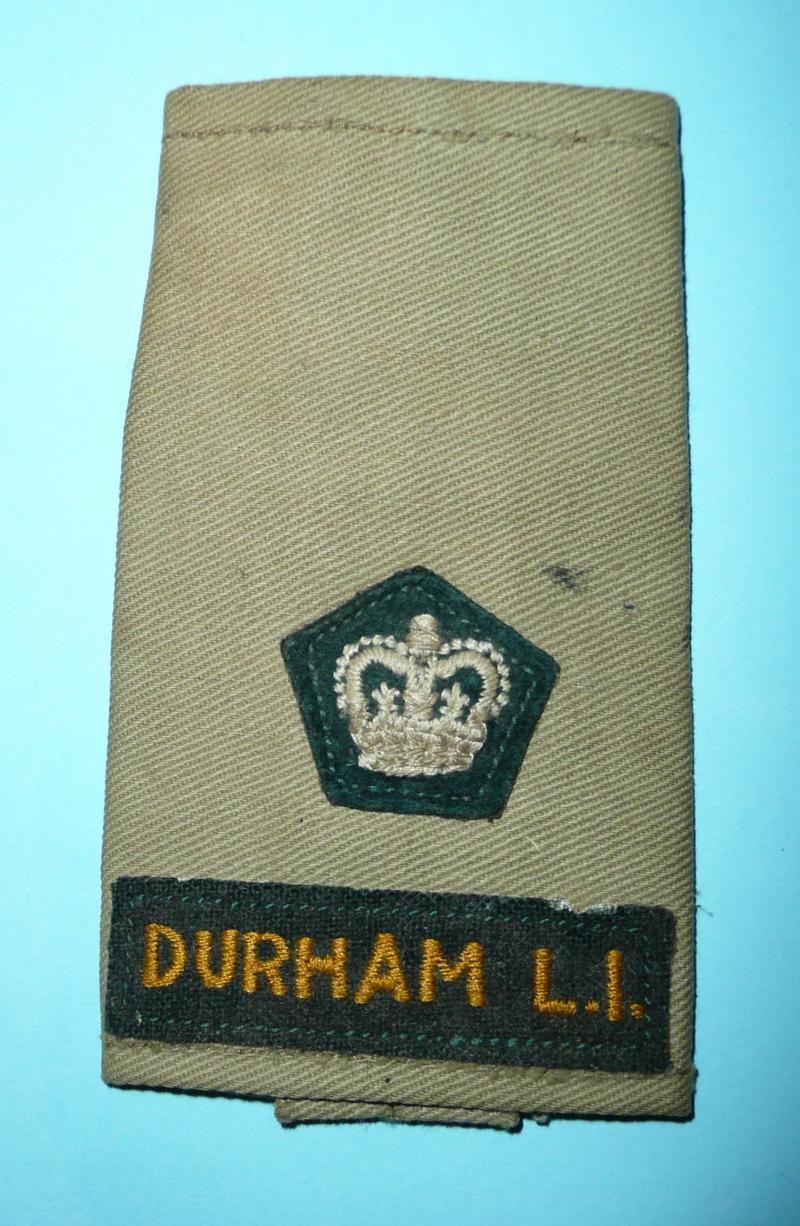 Durham Light Infantry DLI Major Officer's Small Embroidered Cloth Shoulder Title mounted on Slip-on for wear Shirt Sleeve Order - 1950s