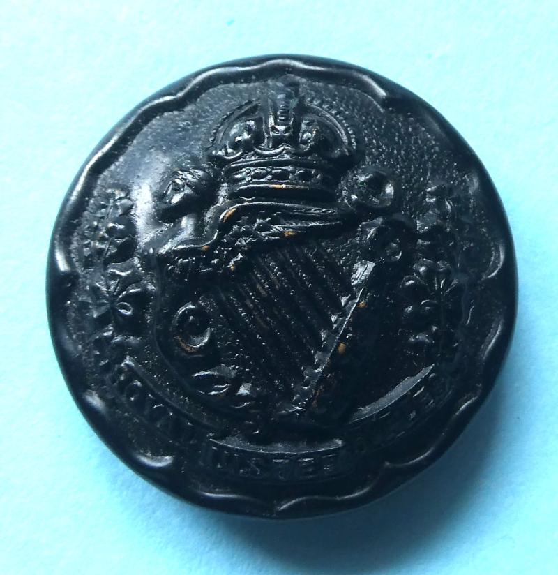 The Royal Ulster Rifles ( RUR ) Officers Black Metal Large Pattern Button, Kings Crown
