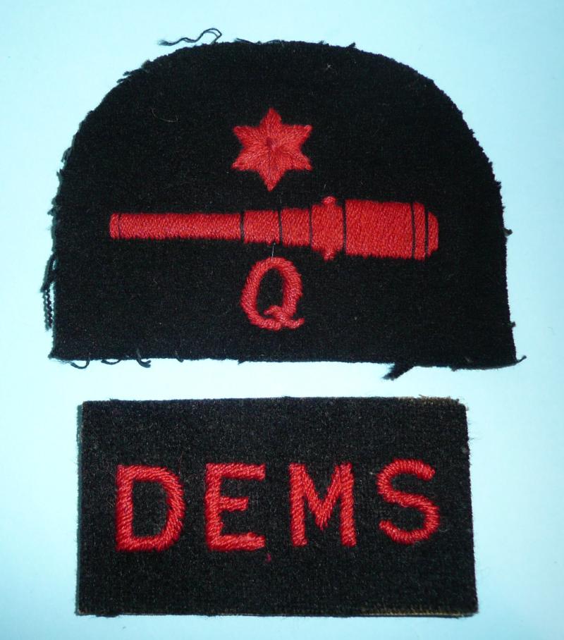 WW2 Quarter Gunners Arm badge with separate DEMS Merchant Marine Title