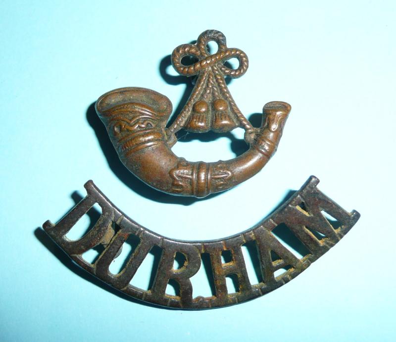 WW1 Durham Light Infantry (DLI) Two Part Brass Shoulder Title
