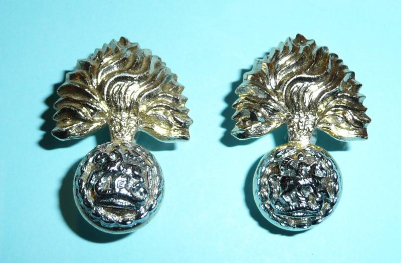 Fusilier Brigade / Royal Regiment of Fusiliers (RRF) Facing Pair of Other Ranks AA Anodized Aluminum Staybrite Collar Badges