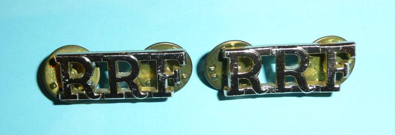 Royal Regiment of Fusiliers (RRF) Facing Pair of Other Ranks AA Anodized Aluminum Staybrite Shoulder Titles