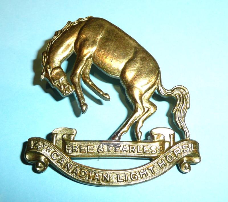 WW2 Canada  - 14th Canadian Light Horse Gilding Metal Cap Badge - attributed