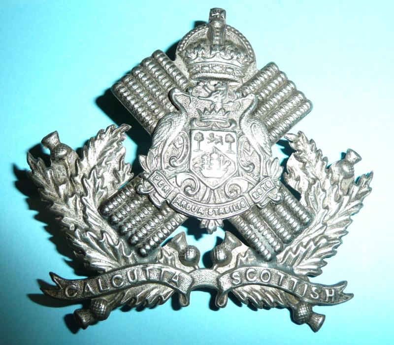 Indian Auxiliary Forces - Calcutta Scottish Volunteers Silver Plated Glengarry Cap Badge - Hamilton & Co