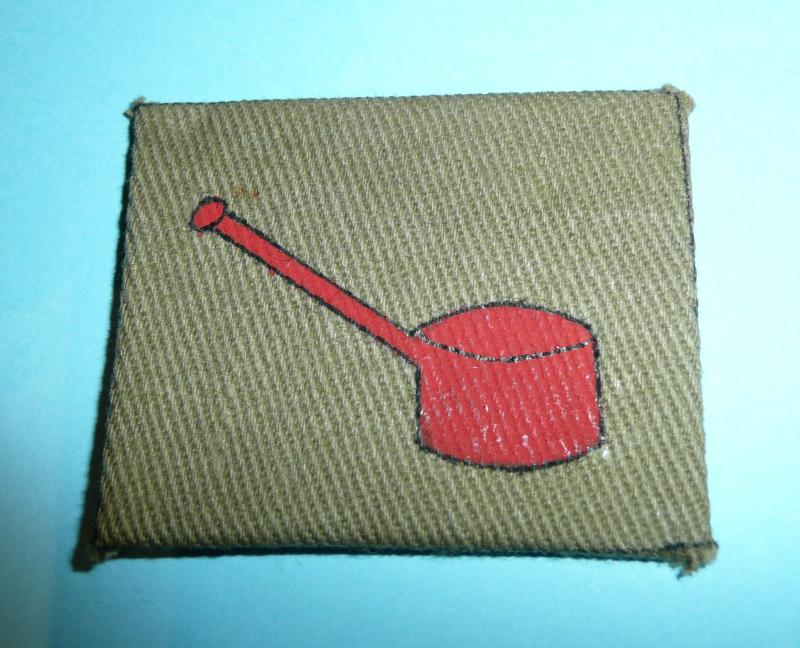 4th Welch Welsh Regiment Printed Cloth Regimental Designation Formation Sign Flash Badge - Sospan Fach -  The red suacepan!
