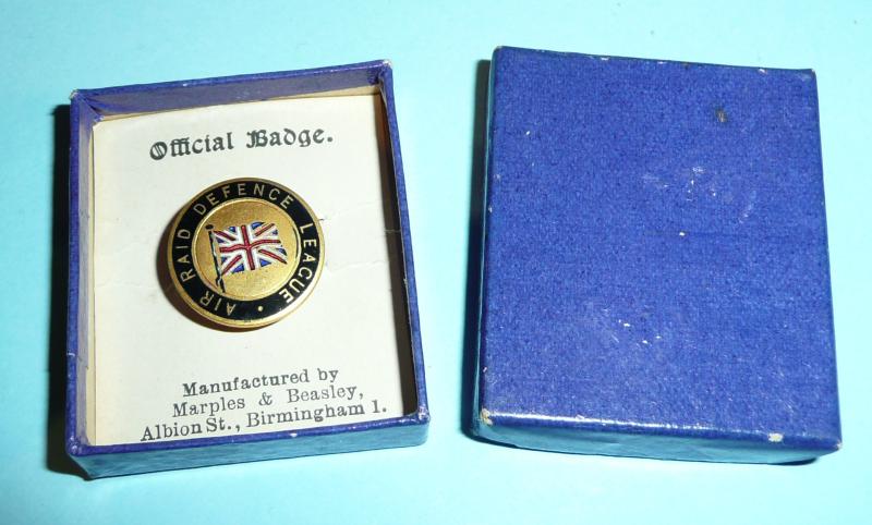 WW2 Air Defence League Enamel Lapel Badge (First Pattern) in Box of Issue