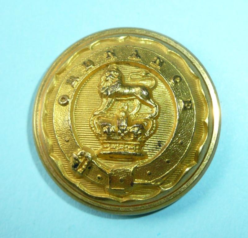 Victorian Ordnance Store Department Officer's Fire Gilt Brass Large Pattern Button, QVC Crown