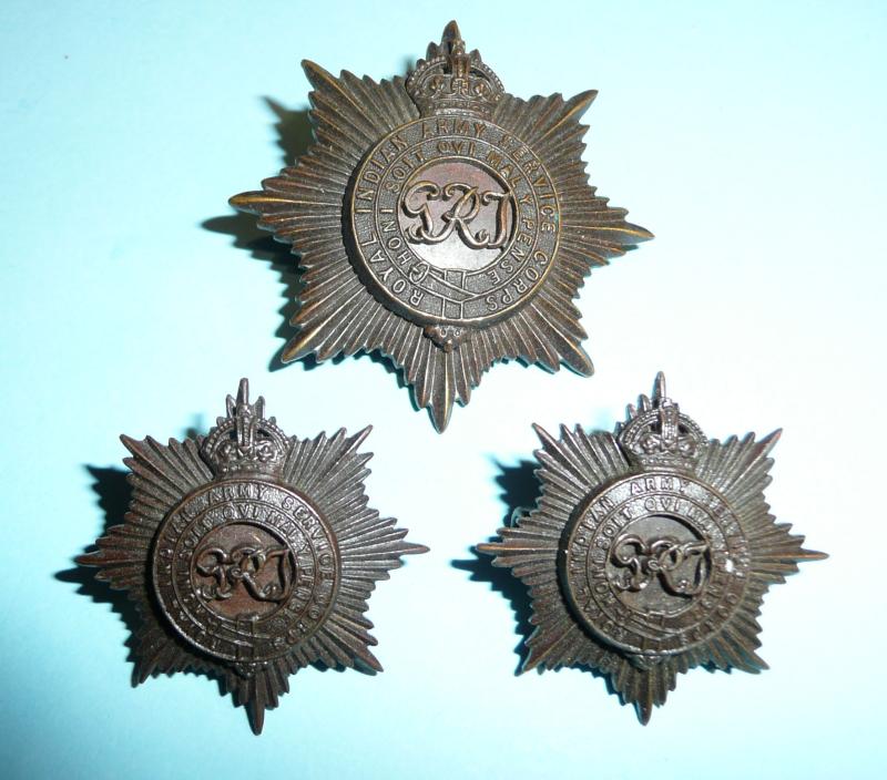 Royal Indian Army Service Corps Officer's OSD Cap Badge and Collar Set
