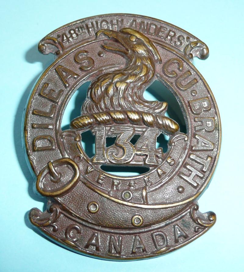 WW1 Canada - 134th CEF 48th (Toronto) Highlanders Canadian Expeditionary Force Overseas Glengarry Cap Badge