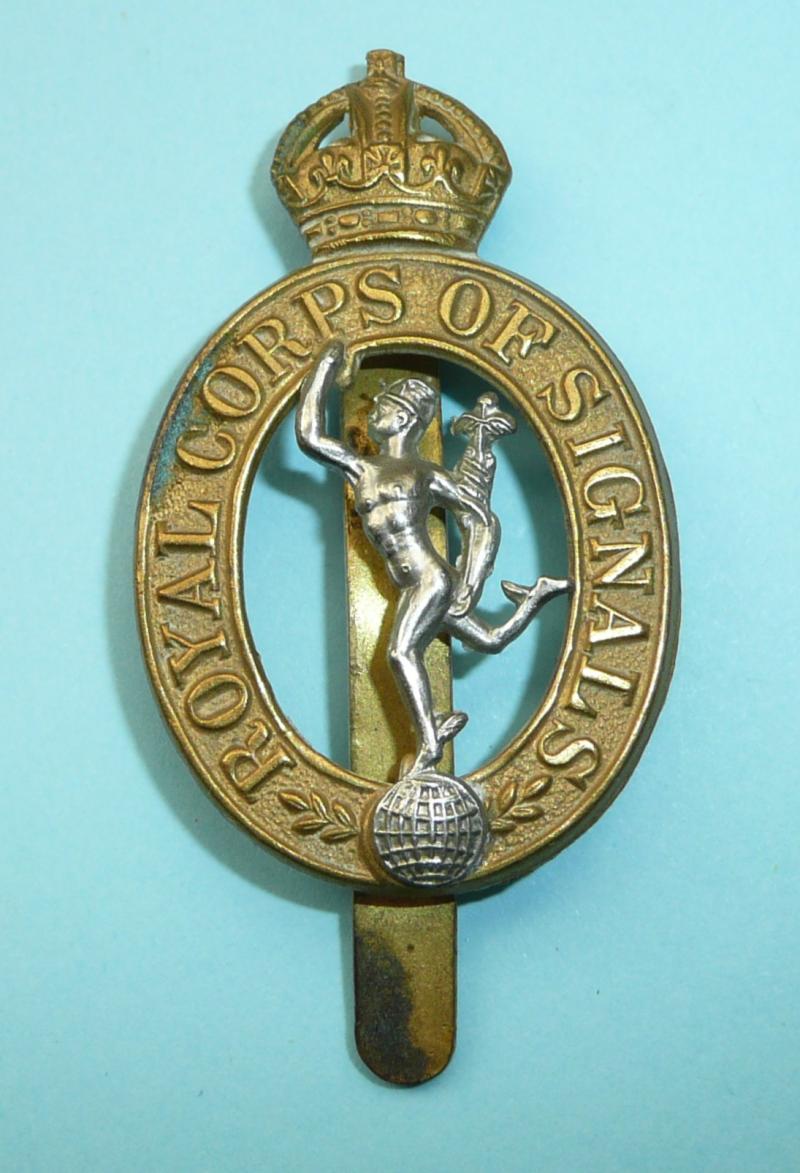 WW2 Royal Corps of Signals Other Ranks Bi-Metal Cap Badge - King's Crown