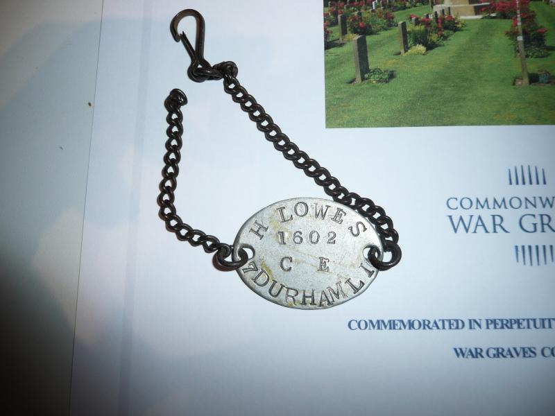 WW1 ID Identity Disc Pte Harold Pickering Lowes, 1/7th Battalion Durham Light Infantry (DLI) - Died from Wounds (gas)