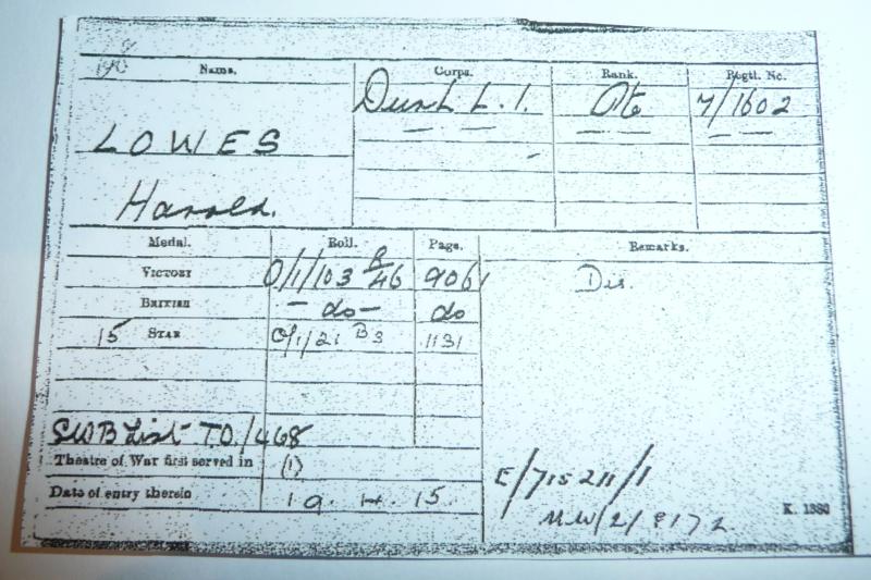 WW1 ID Identity Disc Pte Harold Pickering Lowes, 1/7th Battalion Durham Light Infantry (DLI) - Died from Wounds (gas)