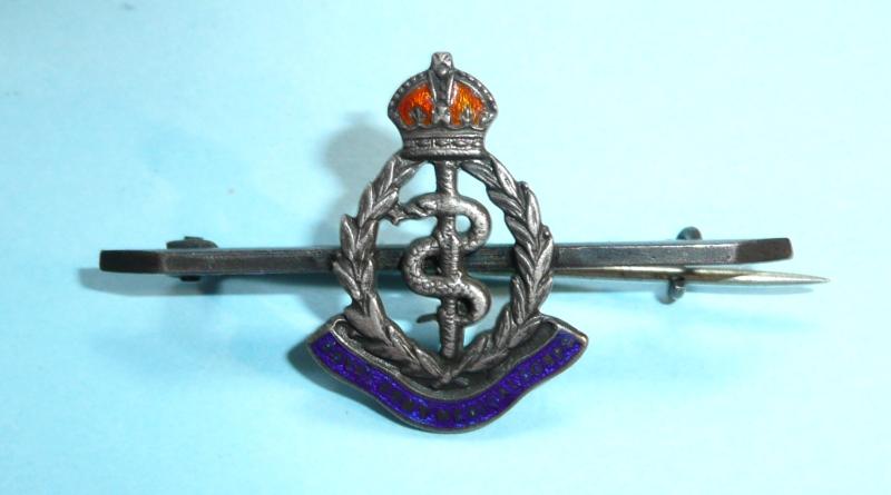 Royal Army Medical Corps RAMC  Enamel and Silver Sweetheart Tie Pin Brooch Badge, King's Crown