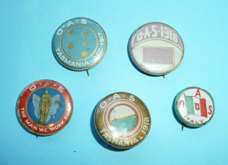 WW1 Australian Tasmanian Patriotic Fund Raising Tinnies Pin Badges - x 5 Different patterns  - Lot 2