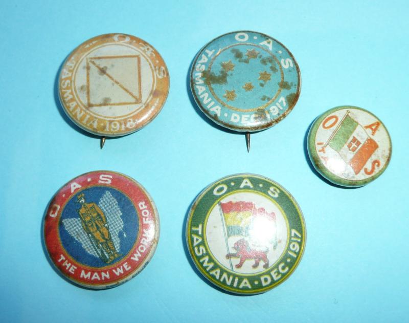 WW1 Australian Tasmanian Patriotic Fund Raising Tinnies Pin Badges - x 5 Different patterns  - Lot 3