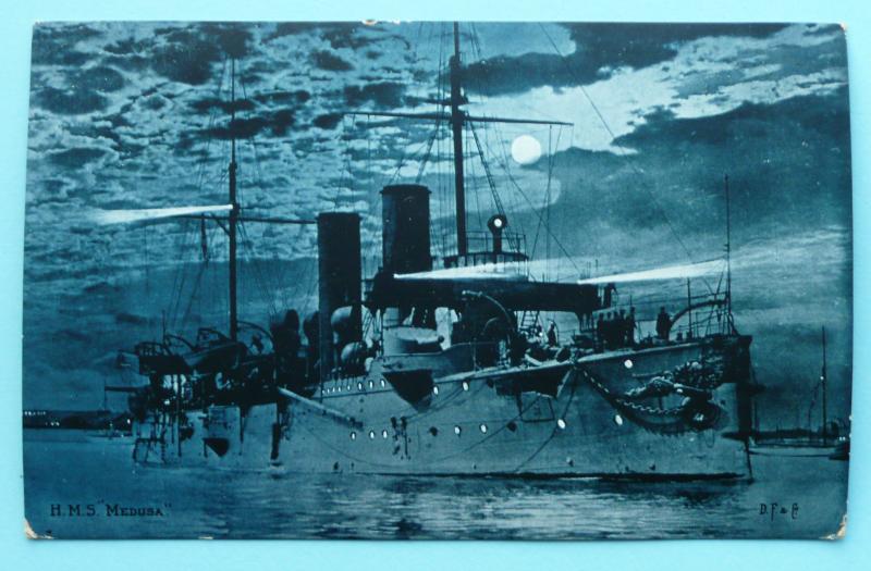 HMS Medusa 2nd Class Cruiser Royal Navy Atmospheric Postcard
