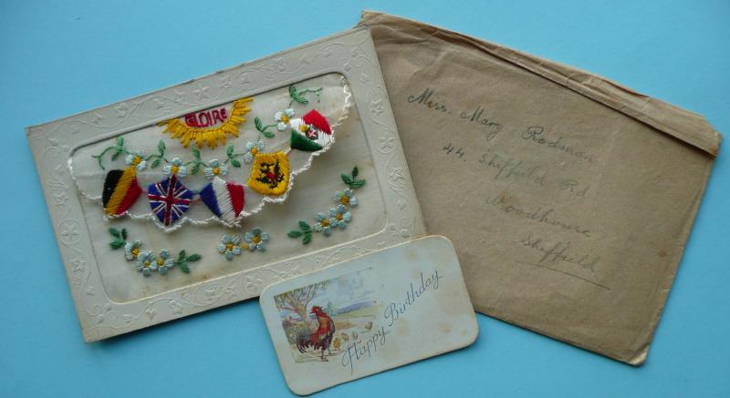 WW1 Silk Embroidered Patriotic Postcard - Birthday Greetings