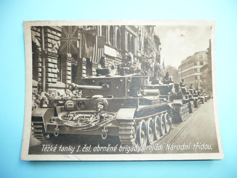 British Tanks arrive in Prague -  Tezke tanky I. csl. obrnene brigady projizdi Narodni tridou