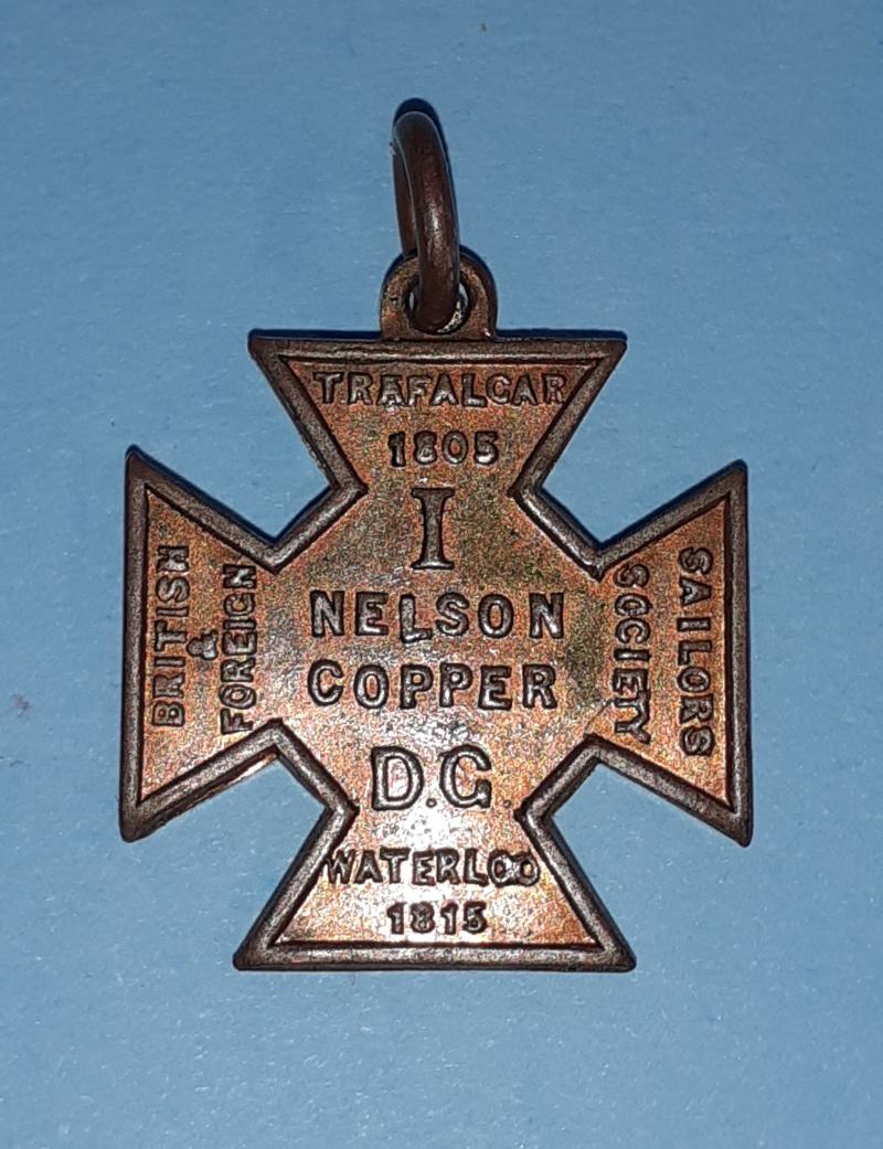 WW1 Patriotic British & Foreign Sailors Society 1915 Copper Cross Medallion Medal - 100th Anniversary of Battle of Waterloo