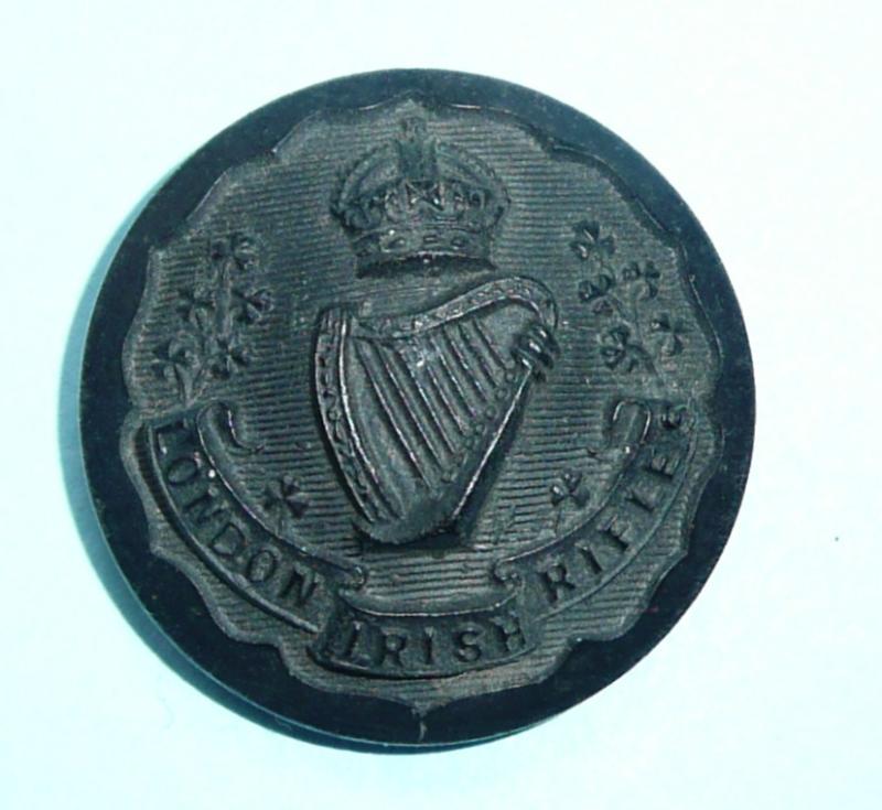The 18th County of London Battalion ( London Irish Rifles ) Large Pattern Black Composite Button, King's Crown