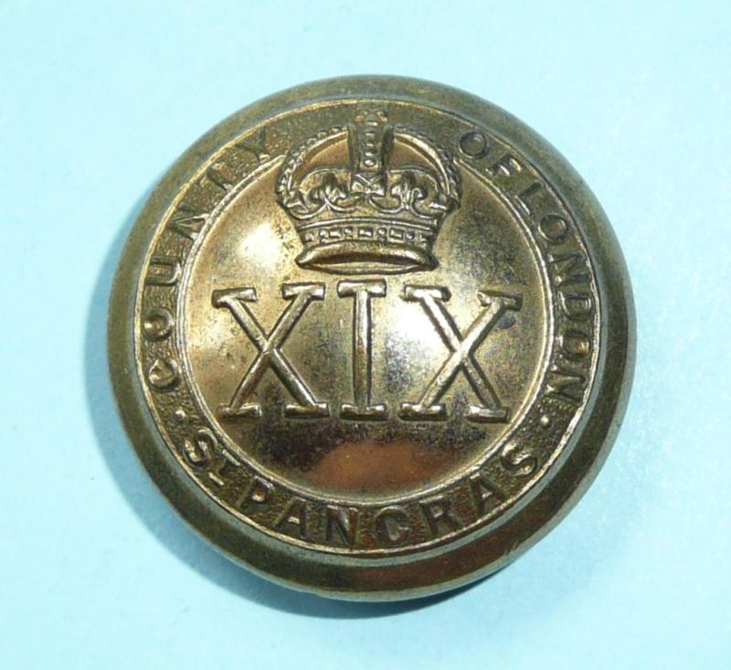 The 19th County of London Battalion ( St Pancras ) Officer's Large Pattern Gilt Brass Button, King's Crown