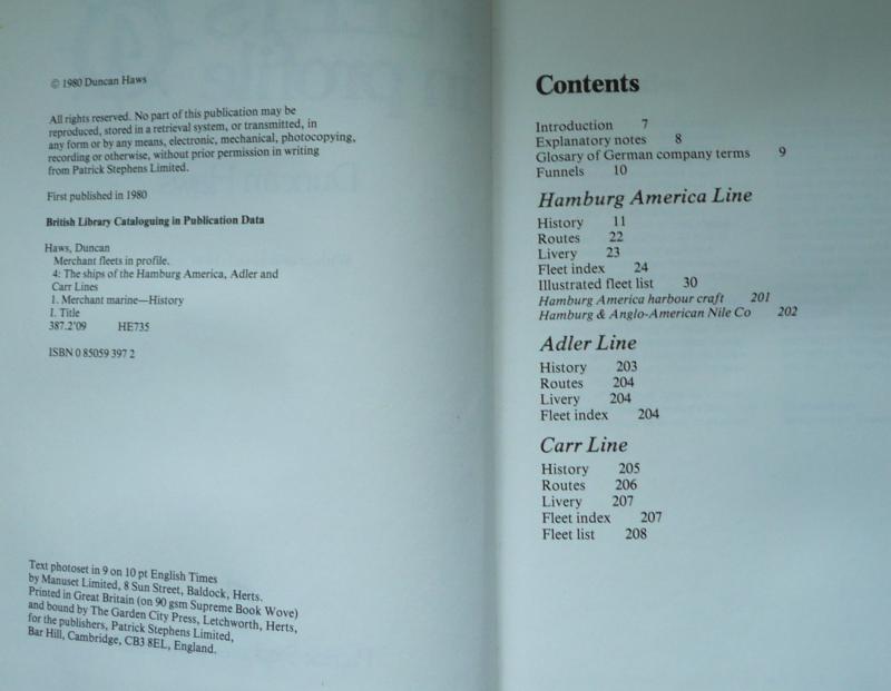 Specialist Reference Book - Merchant Fleets In Profile - 4 Ships Of Hamburg America, Adler & Carr Lines by Duncan Haws