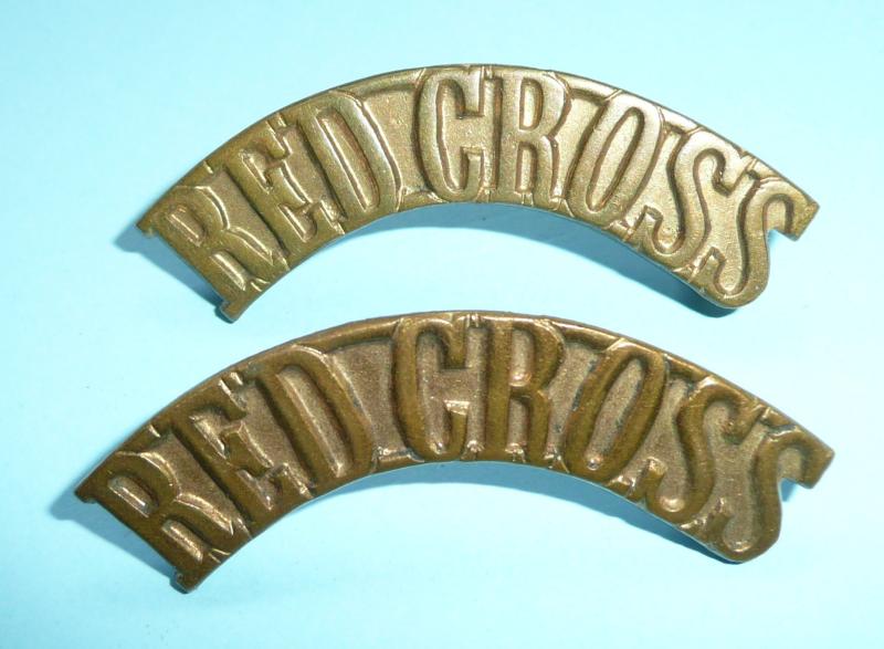 British Red Cross Society Matched Pair of Solid Unvoided Brass Shoulder Titles